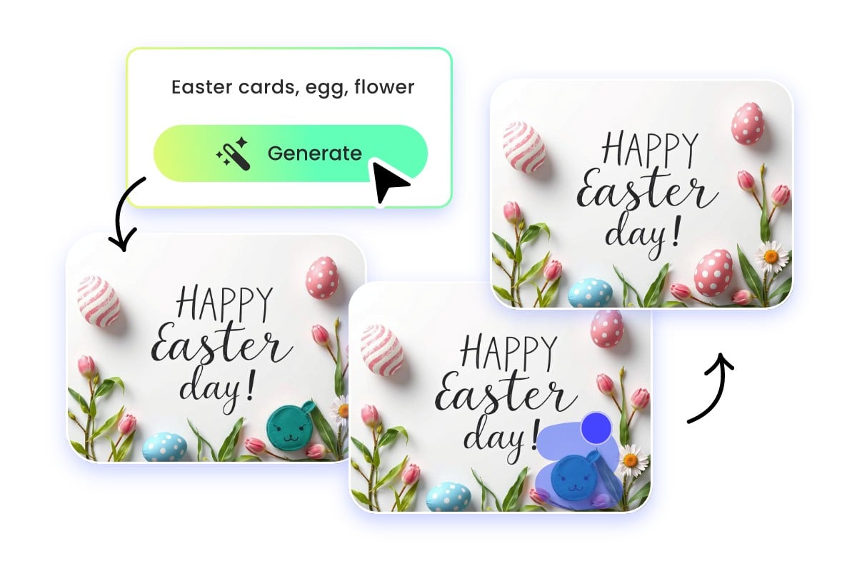 Erzeugen Sie ein KI-Osterbild im KI-Bildgenerator und verwenden Sie das KI-Ersetzungswerkzeug, um das unerwünschte Objekt zu ändern.