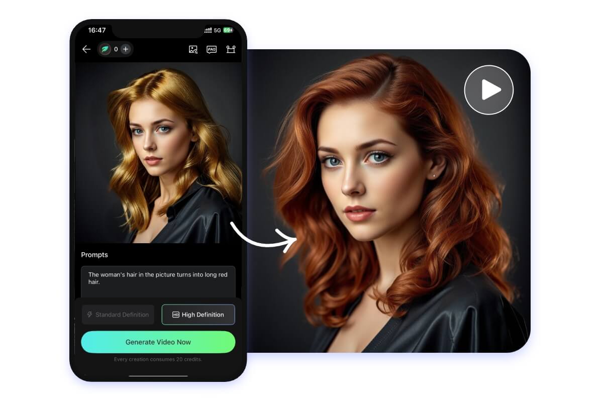 Generate an ai hair growth of a beautiful female using fotor app