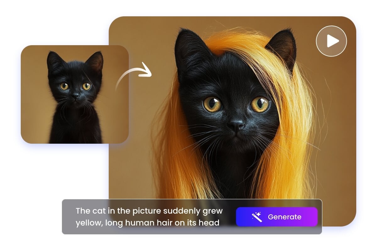 Generate an ai hair growth video of a black cat growing yellow hair