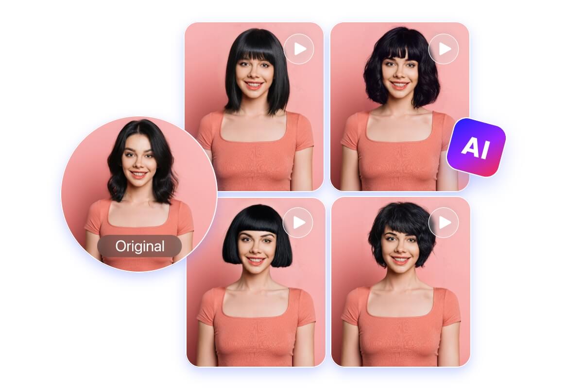 Generate an ai hair growth video of a girl with various hairstyles