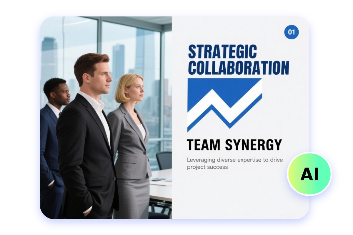 Generate an ai photo of a group of office people and add it to your presentation