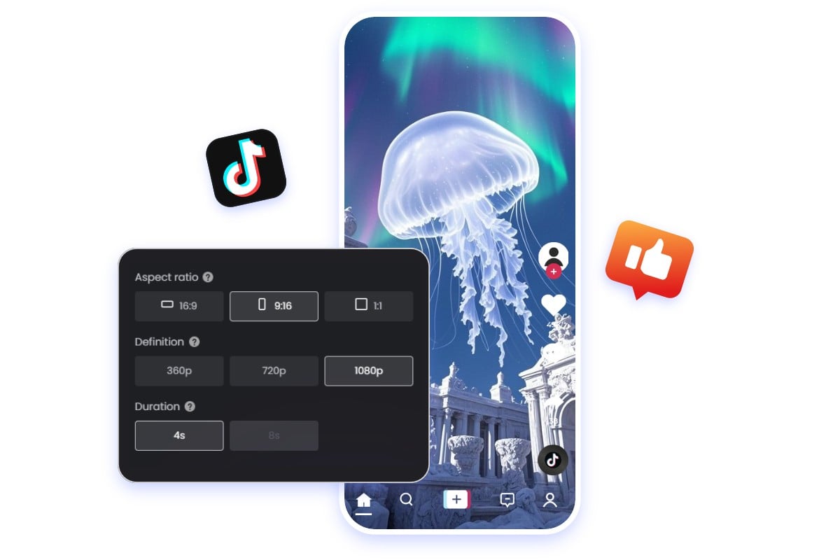 Generate an ai short video featuring a jellyfish and share it on social media