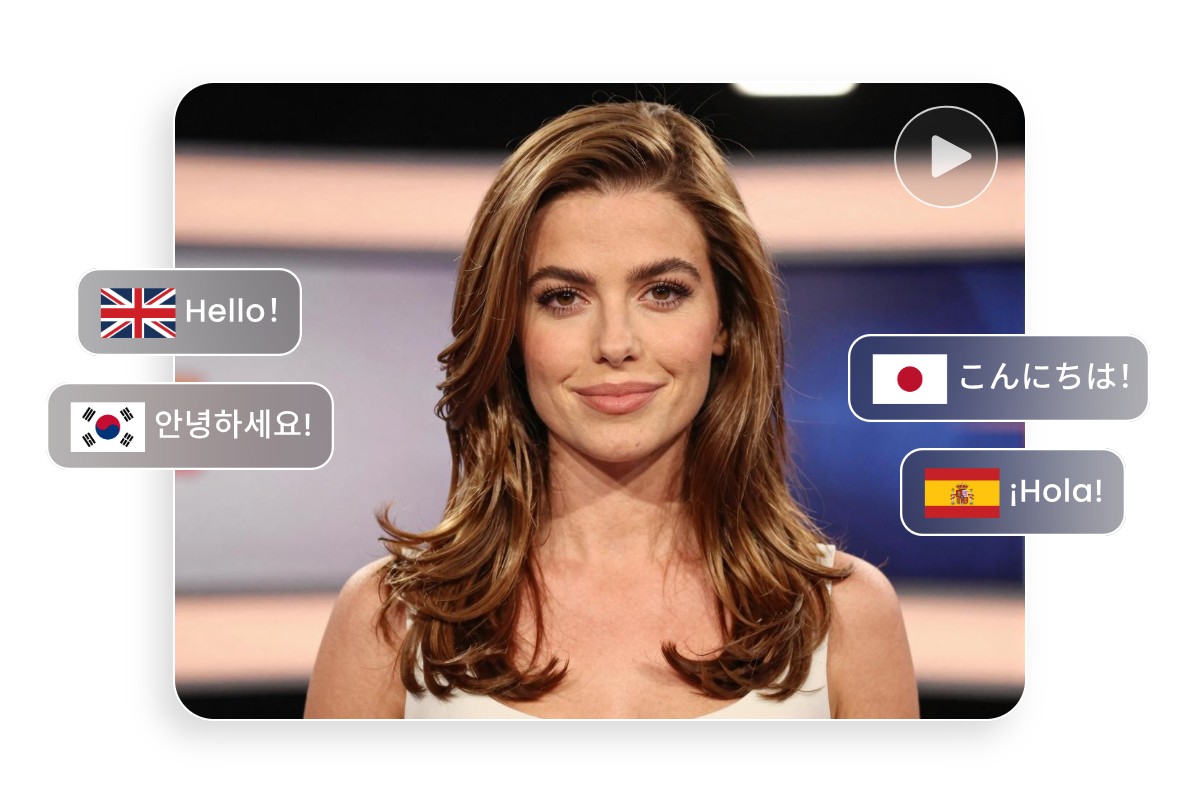 Generate an ai video of a female presenter with four different languages