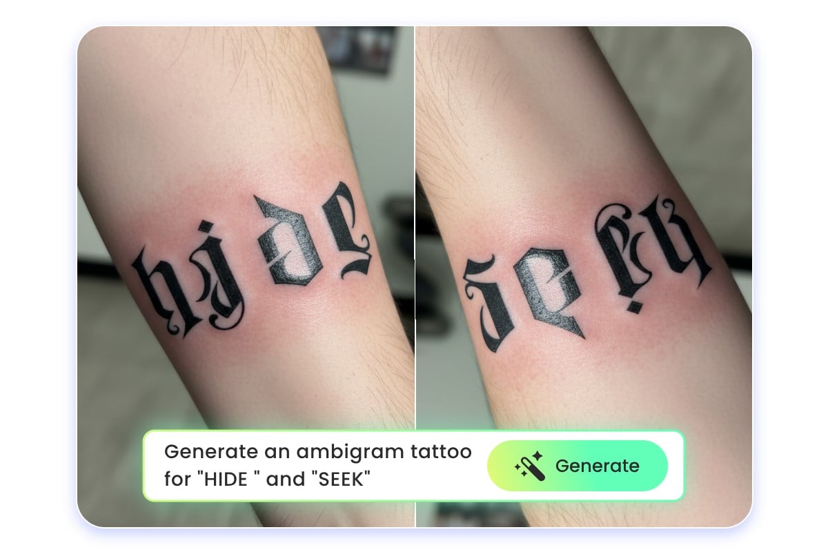 Generate an ambiram tattoo from two words hide and seek