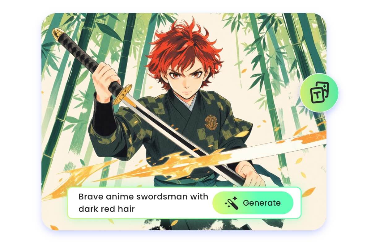 Generate an anime character of a swordman with red hair using ai