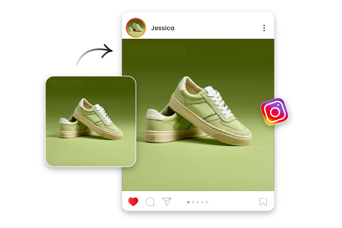 Generate and edit a product photo of avocado green shoes for social media use
