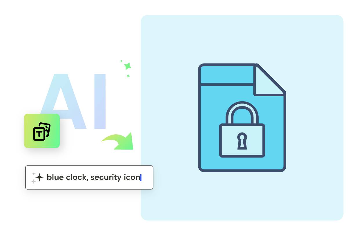 Generate blue security clock icon from text prompts by using fotors ai icon generator