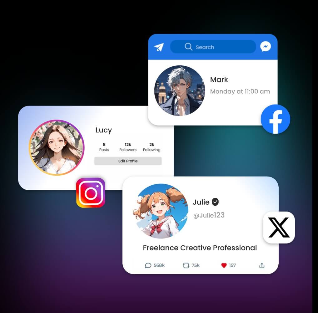 Generate different ai cartoon avatars for social media