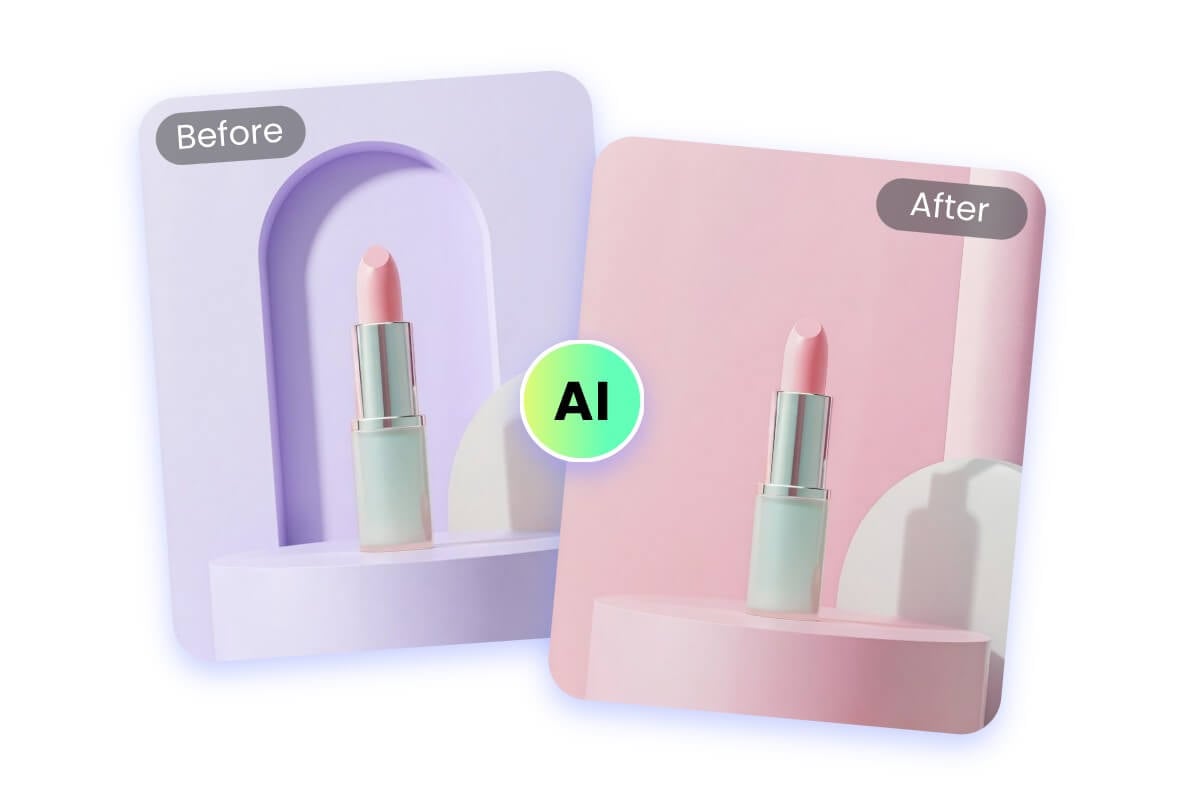 Generate different backgrounds for a lipstick product photo using ai