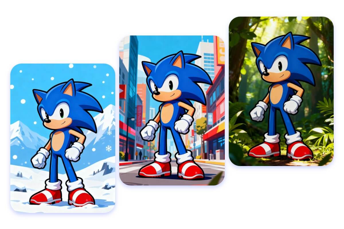 Generate different scenes for the original sonic character