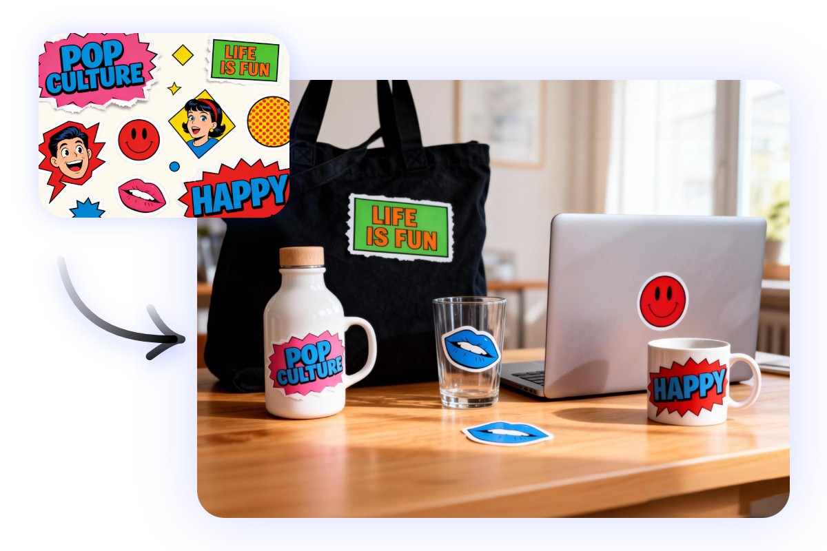 Générer des autocollants plats ou des aperçus réalistes sur n'importe quelle surface