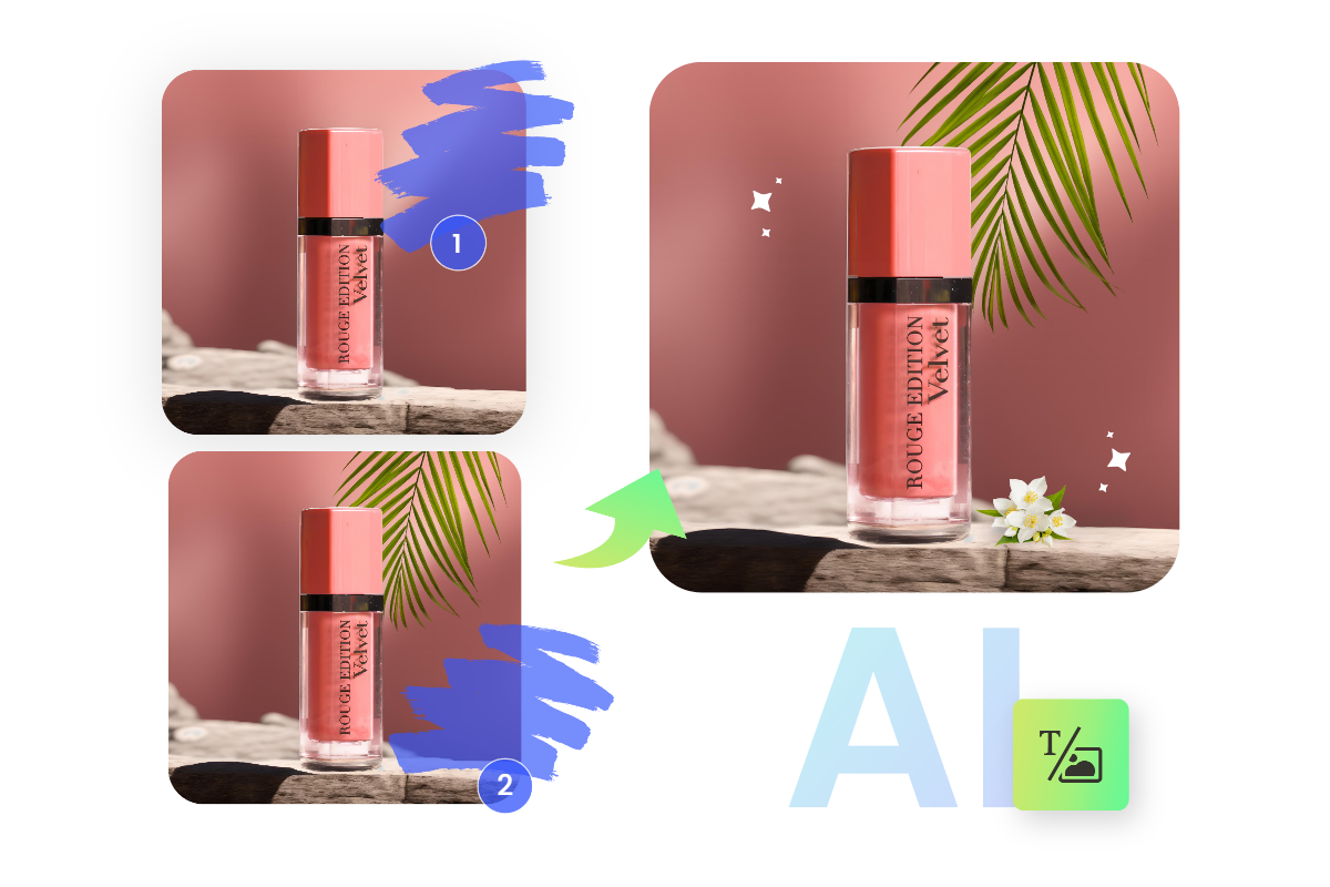 Generate leaf and flower one by one in fotor ai image inpainting tool