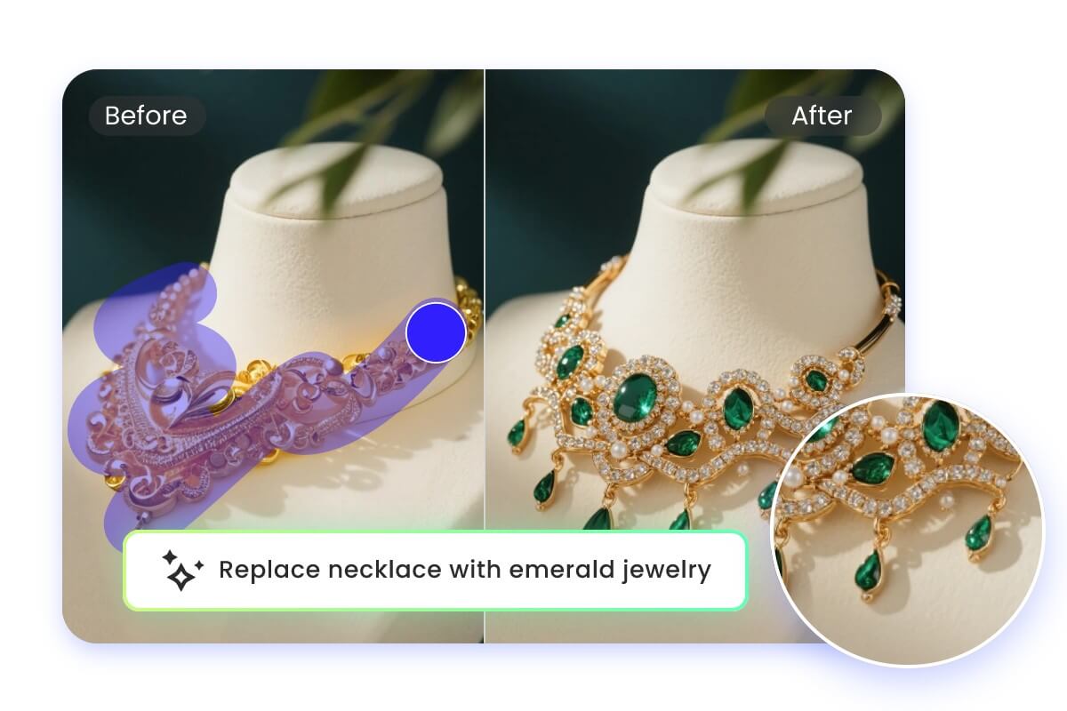 Generate realistic seamless image replacements with text prompts