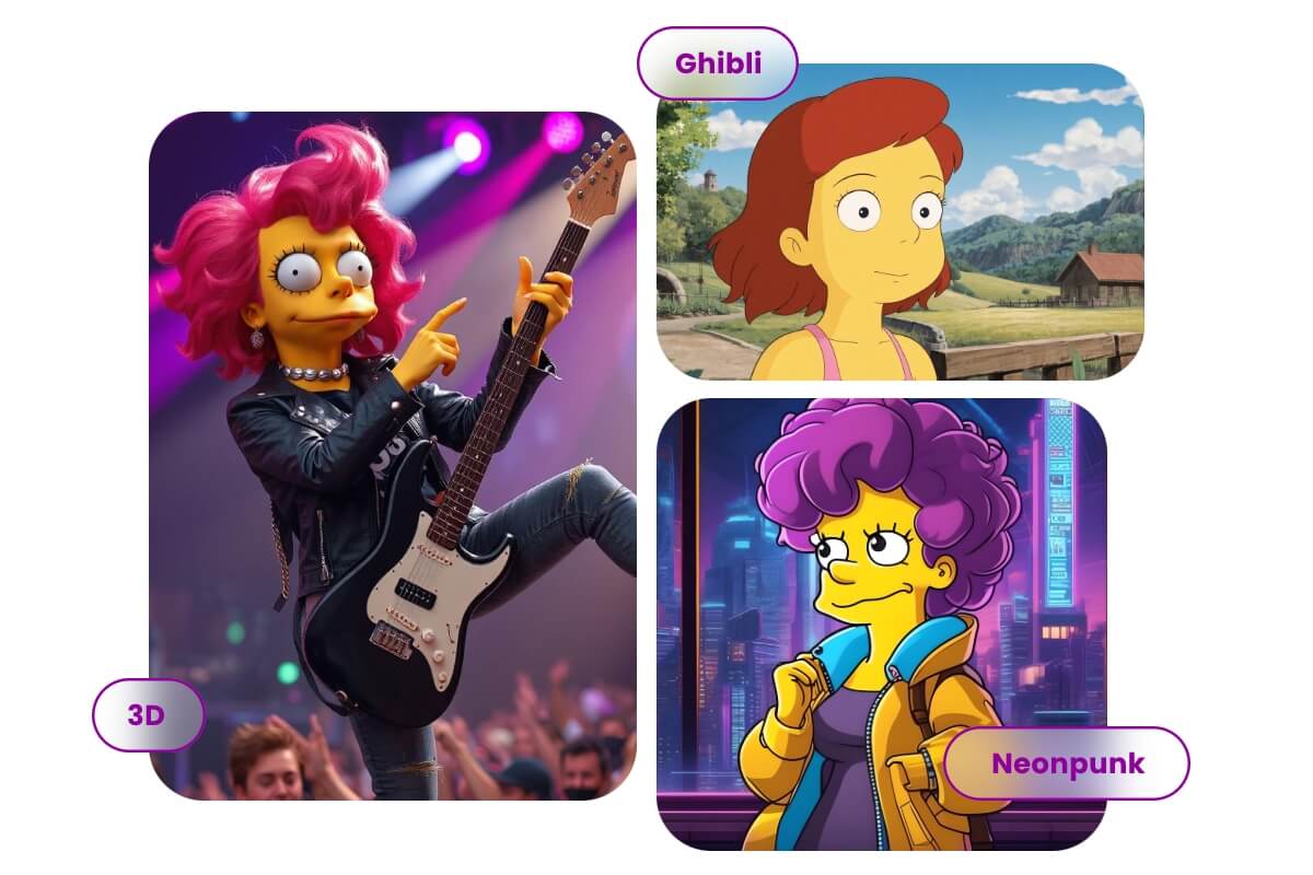 Generate simpsons character images in different styles in fotor