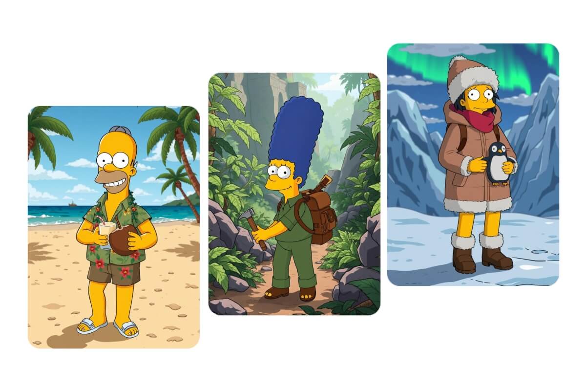 Generate simpsons characters in different scenes in fotor