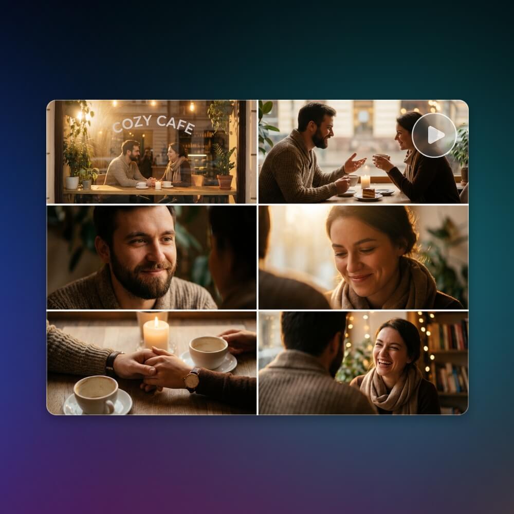 Generate six shots in one video to show a clip in different camera angles or scenes