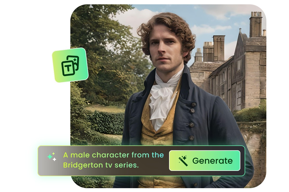 Generate the male bridgerton character from text prompts using fotors online ai bridgerton image generator