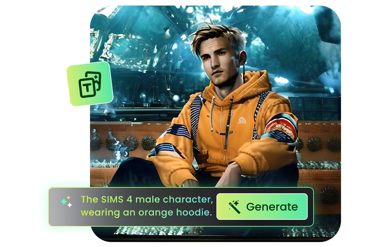 Generate the sims male character from text prompts using fotor online ai sims character generator