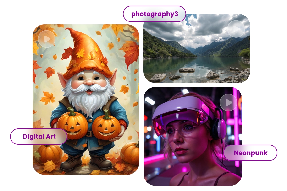 Generate three short videos of different styles like photography3 digital art and neonpunk in fotor ai short video generator