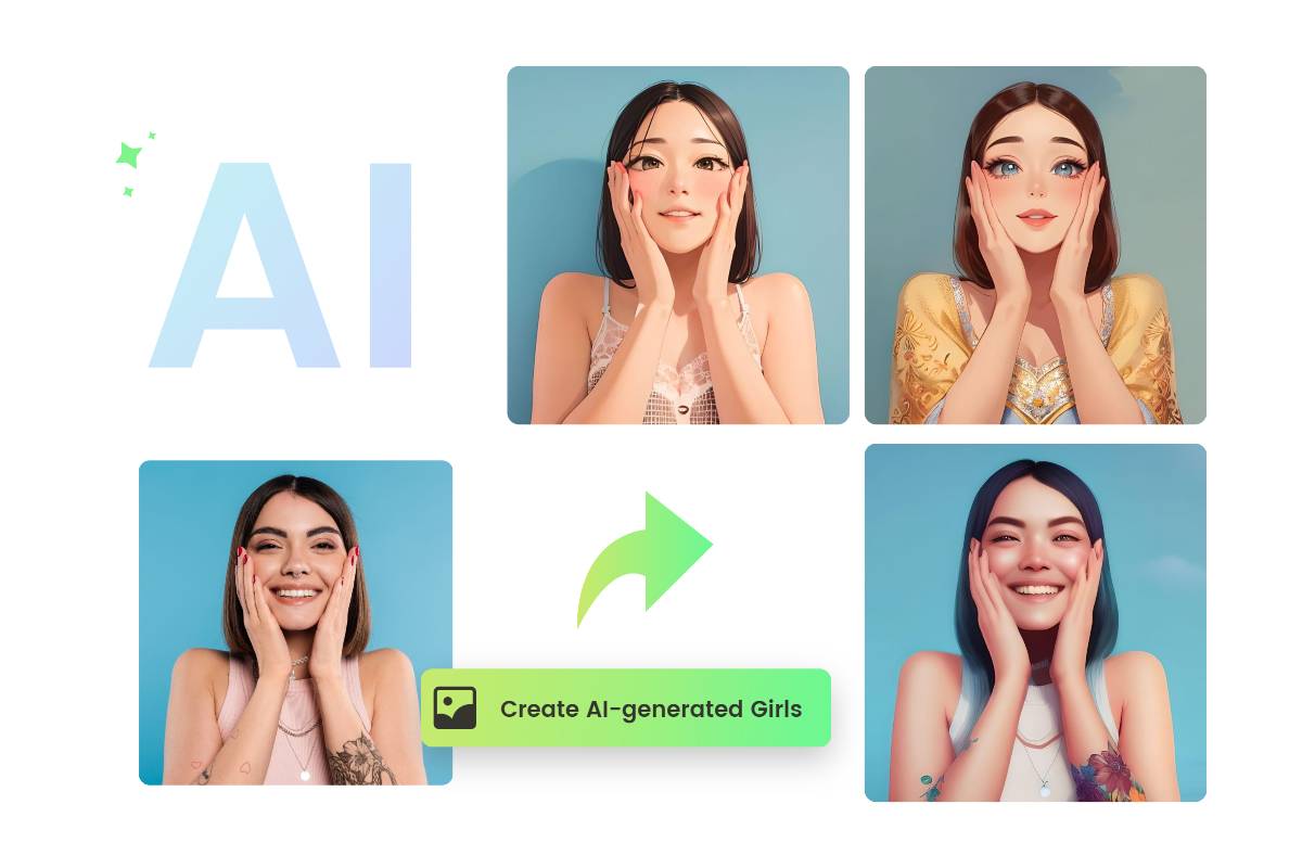 FotorのAI美女の画像生成ツールで写真から3つのスタイルのカートゥーン女の子を生成します