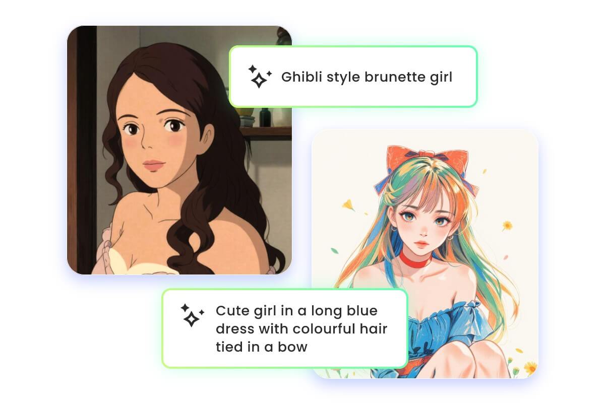 Generate two profile photos in different styles from text prompts