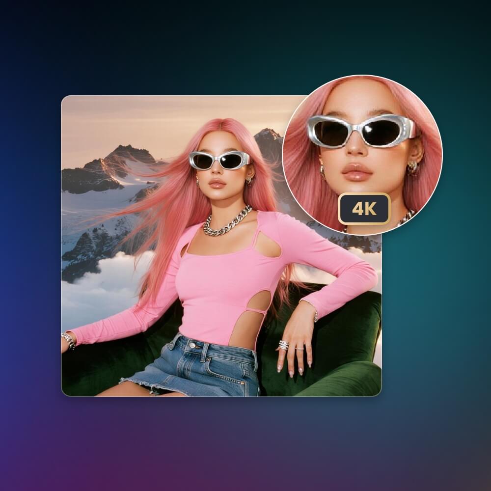 Get an ai image of a cool lady with pink air in 4k