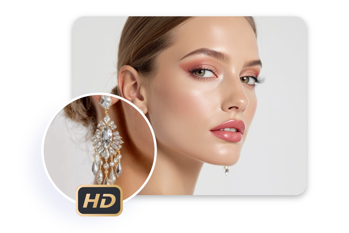 Get hd photo realistic earrings for a female portrait photo