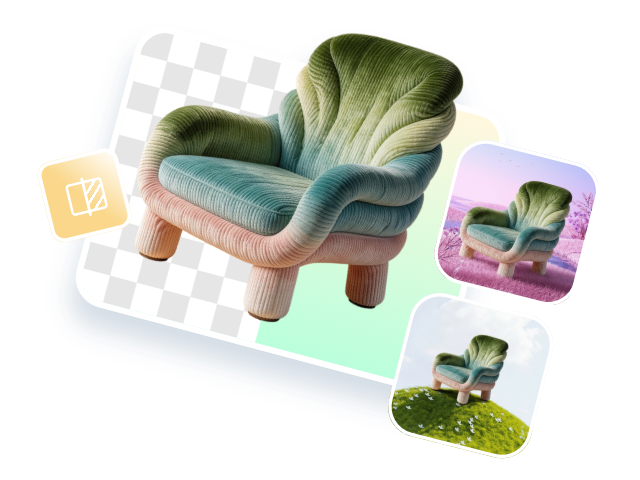 Зелёное кресло, вырезанное и размещённое на разных фонах с помощью фоторедактора Fotor
