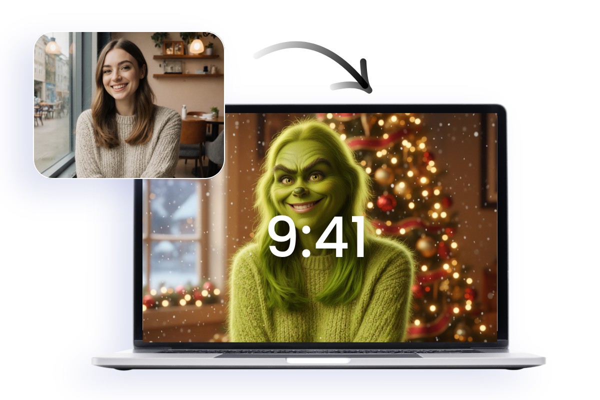 Grinch a female portrait and make the grinch visual a computer wallpaper