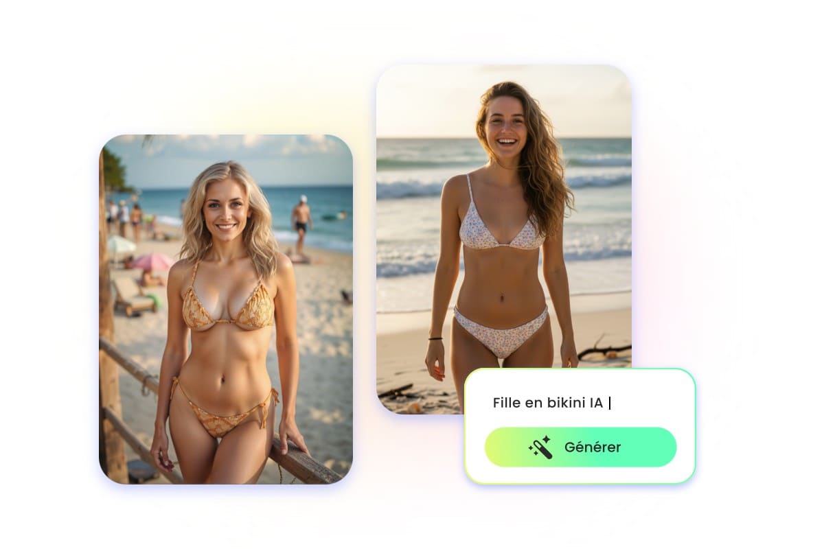 Générer une fille en bikini réaliste IA et une fille en sexy bikini IA de style anime via texte avec Fotor