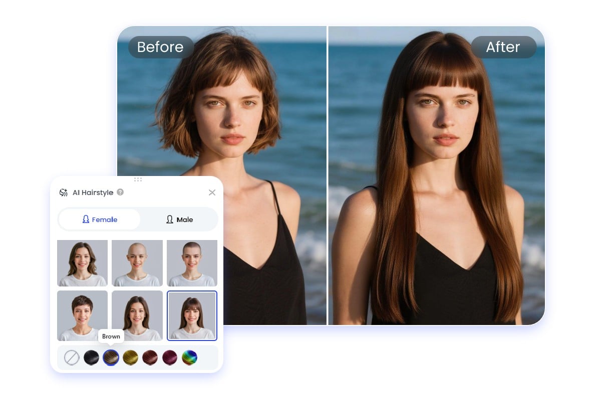 Hairstyle filter for female long straight hair effect