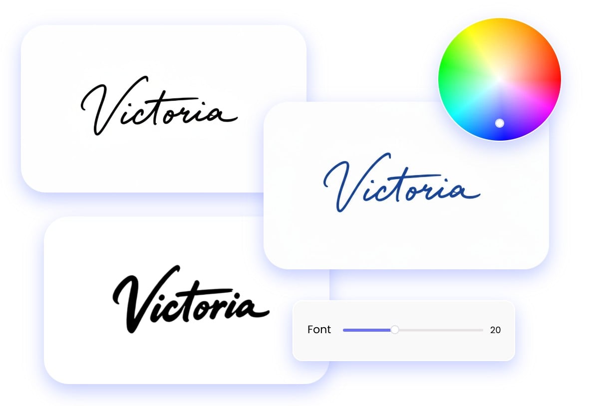 Highly customizable signatures for fonts thickness and colors