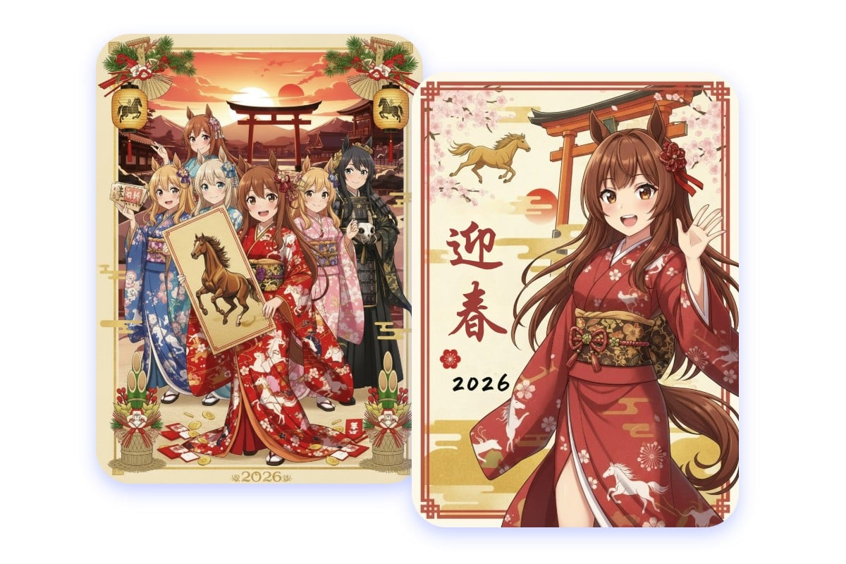 キャラクター風に変身！AIでつくるかわいい馬年賀状