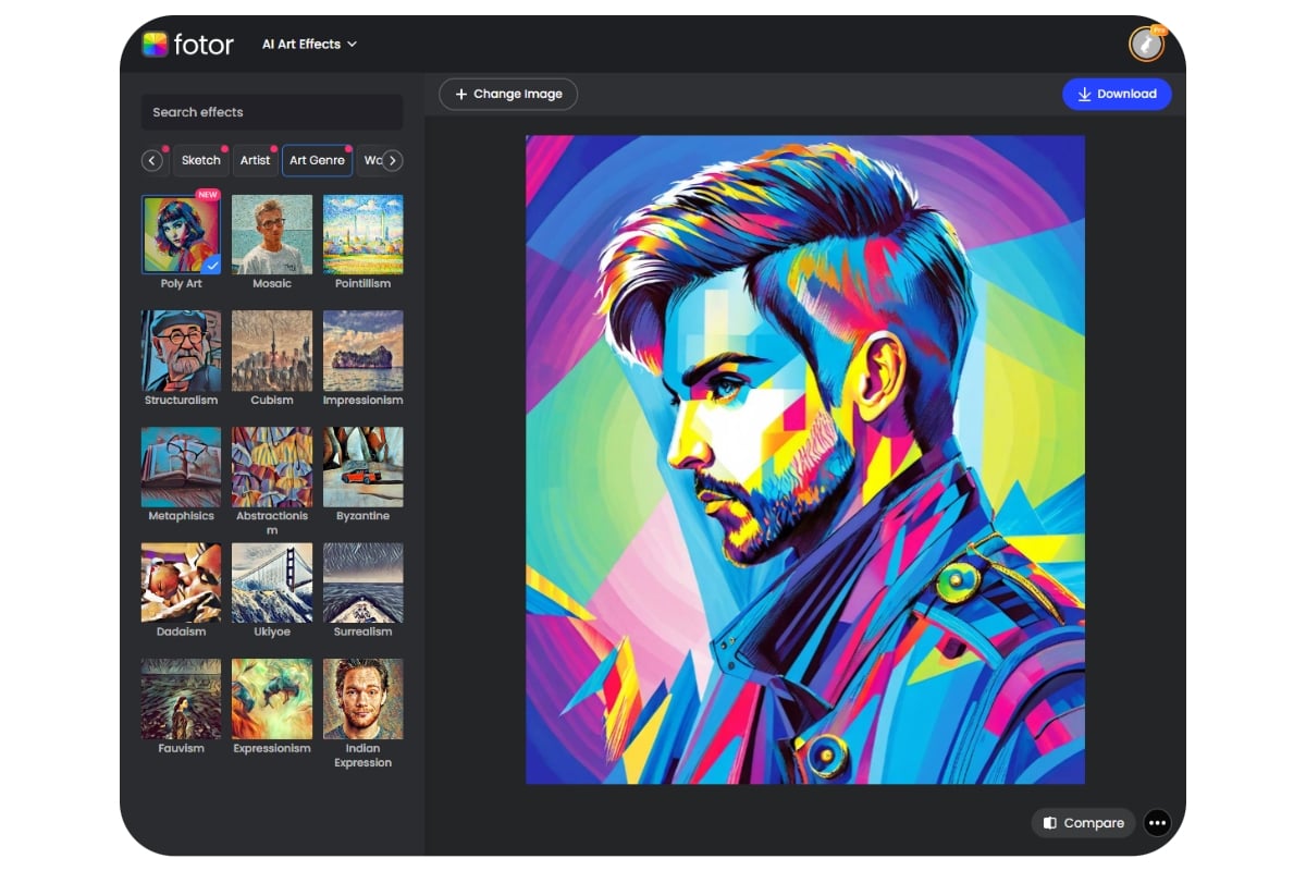 How to use fotor ai sketch to image to turn a rough sketch of a side faced man into a colored drawing