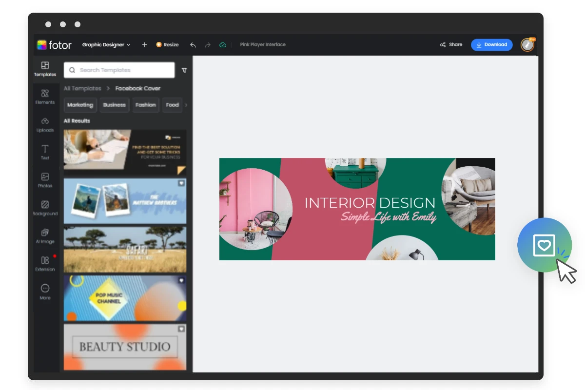 Fotor Facebook カバー写真メーカーを使用してインテリアデザインアカウントを特集した Facebook バナーを作成する方法