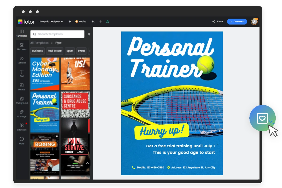 How to use fotor flyer maker to make a business flyer about tennis training course
