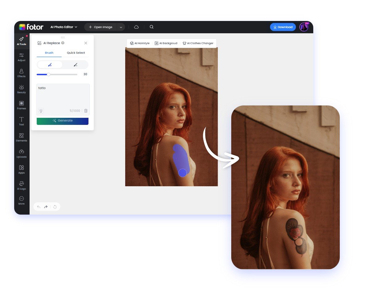 how to use fotor free tattoo simulator online