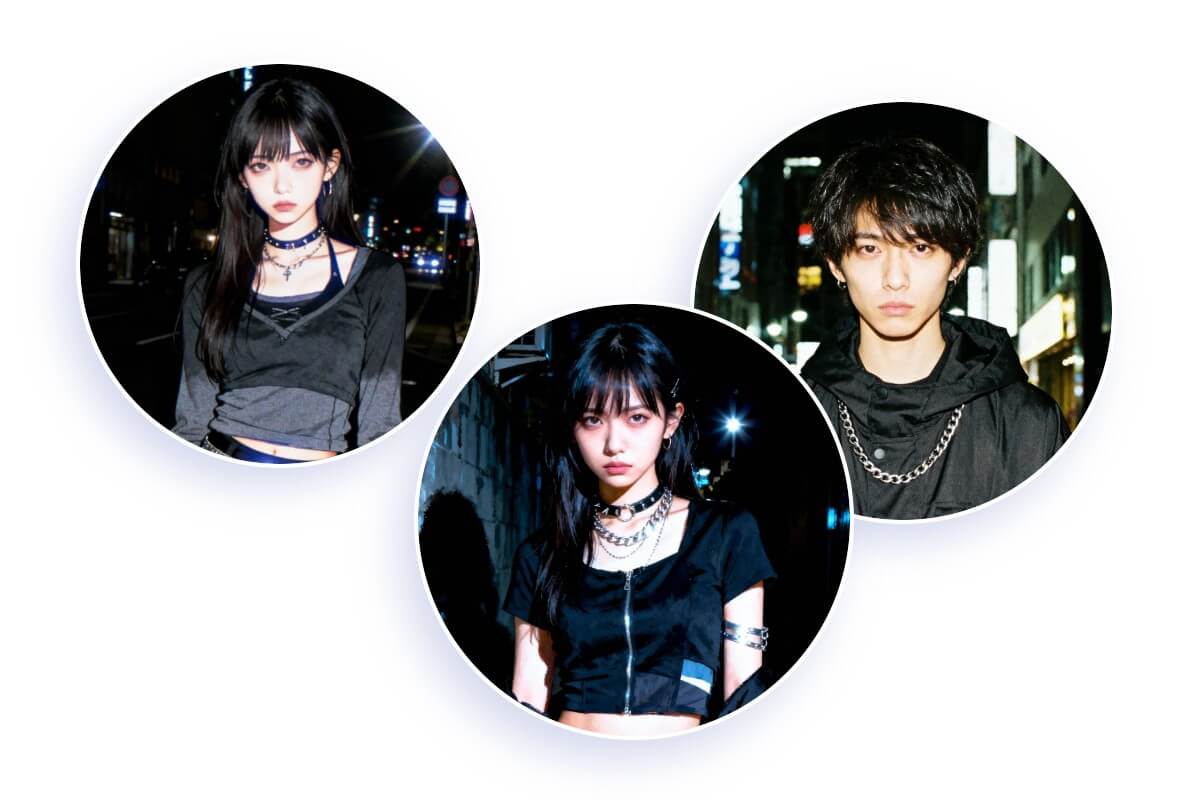 夜の街角やフラッシュ撮影風のクールな韓国女子アイコン