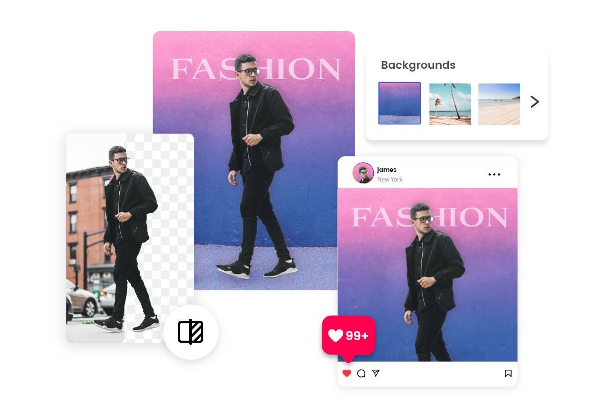 Change and edit background of a man walking photo using Fotor PNG maker