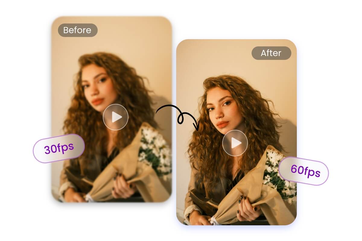 美しい女性の動画のフレームレートを30fpsから60fpsにアップグレード