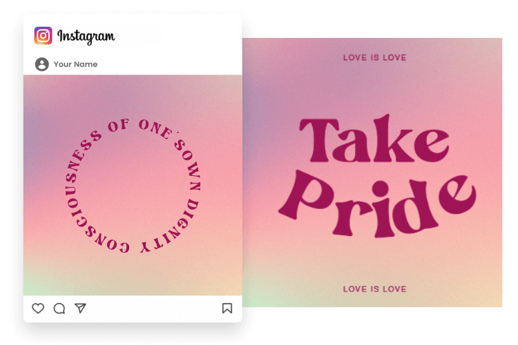 Instagram post with love curved text