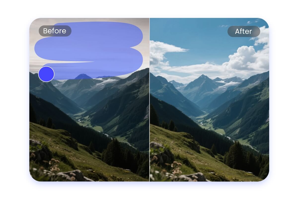 Instantly change sky in photo for a sunny day