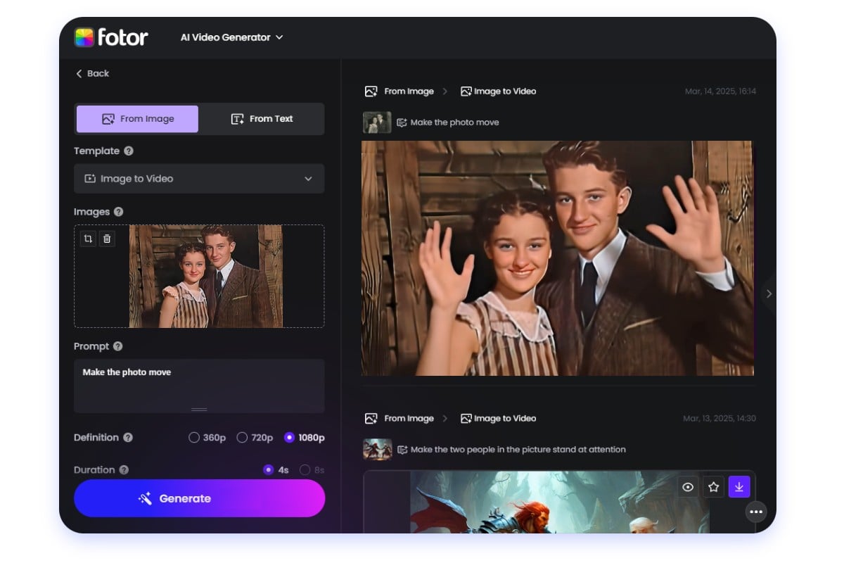 Instructions on how to animate an old photo in fotor