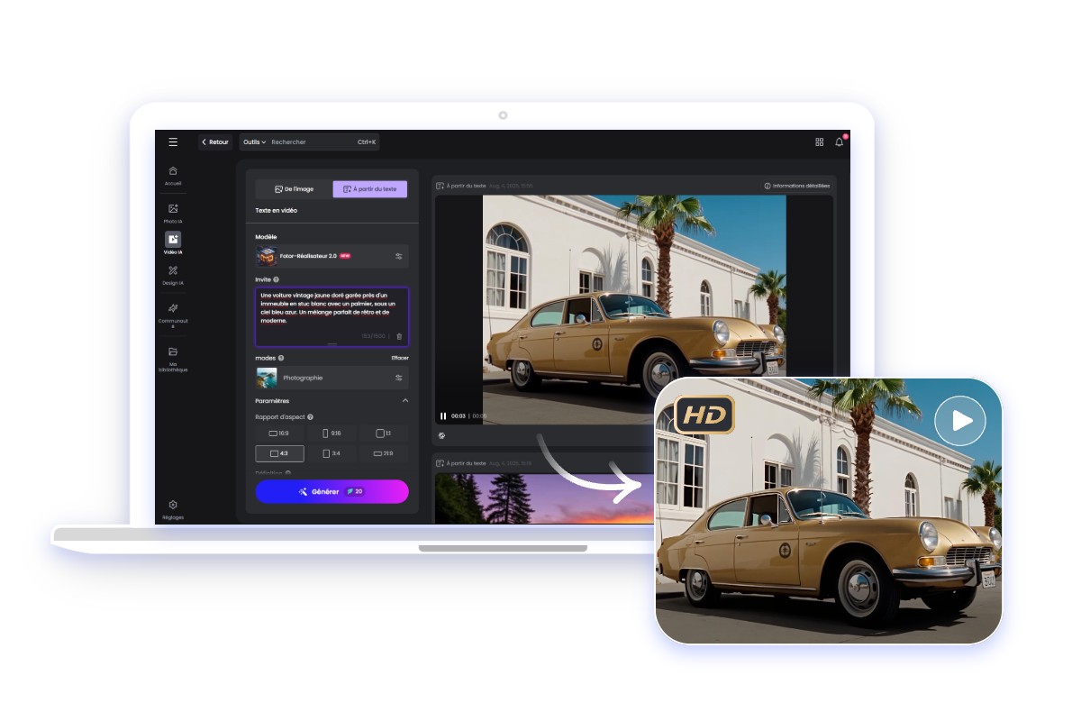 Interface facile pour des resultats hd
