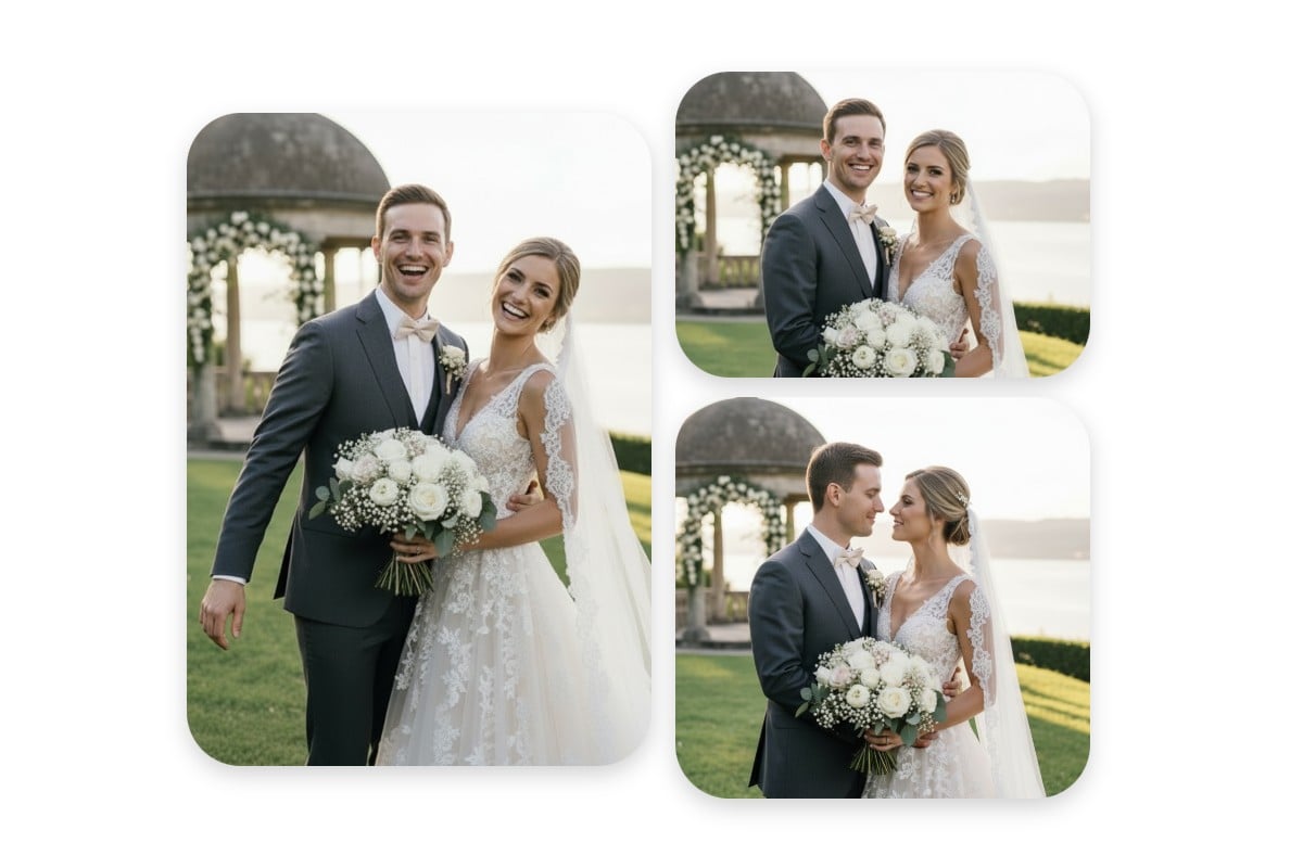 Keep people identity consistency across different ai wedding photos