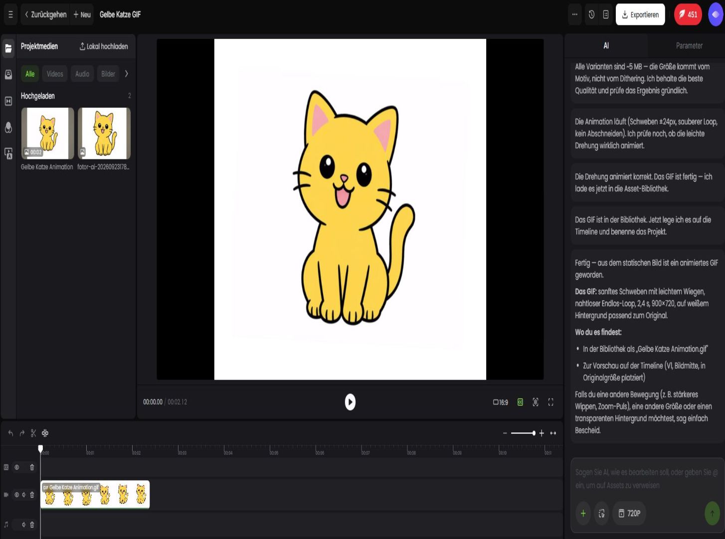 Ki erstellt automatisch eine gif animation auf der Benutzeroberflaeche