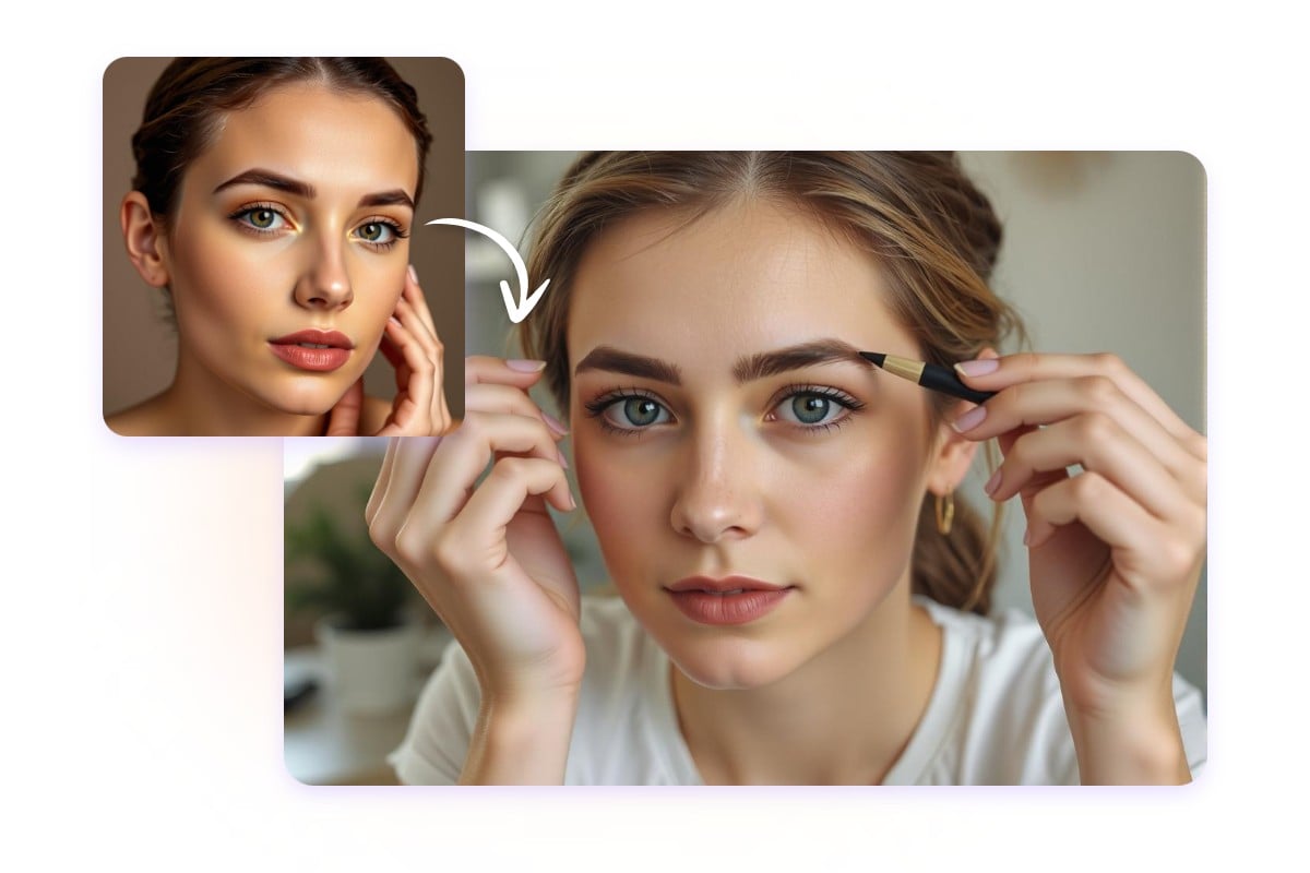 an image about a woman is learning makeup and get inspiration through virtual makeup try on