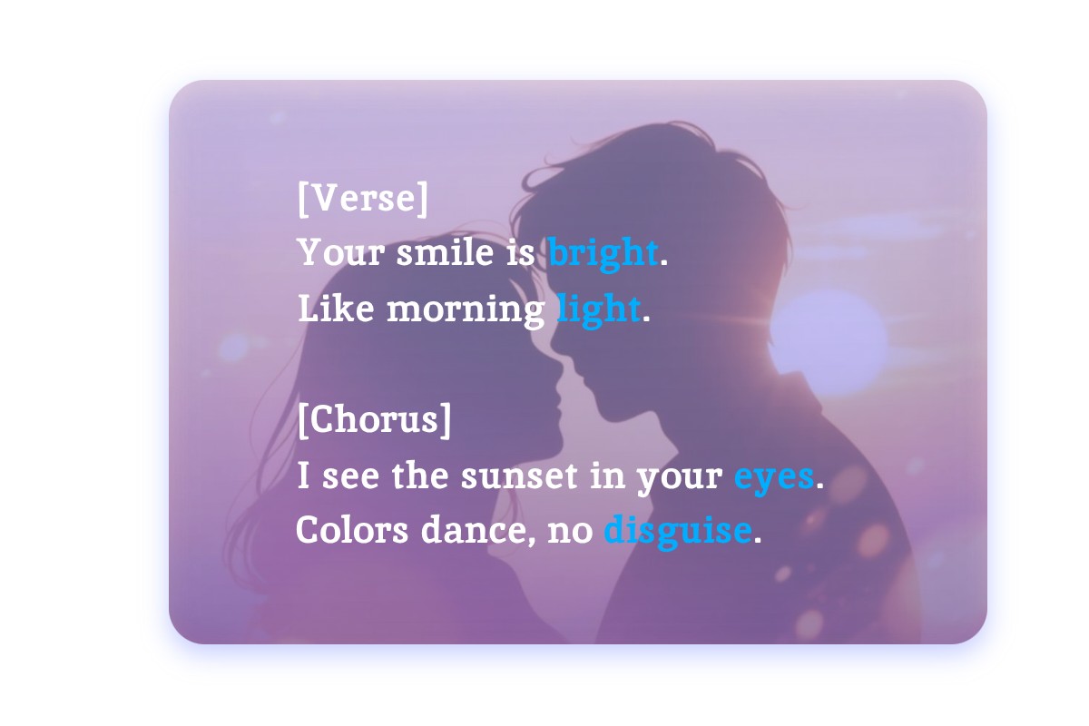 Lyrics devided into the verse part and the chorus part with catchy words generated with fotor ai lyrics generator