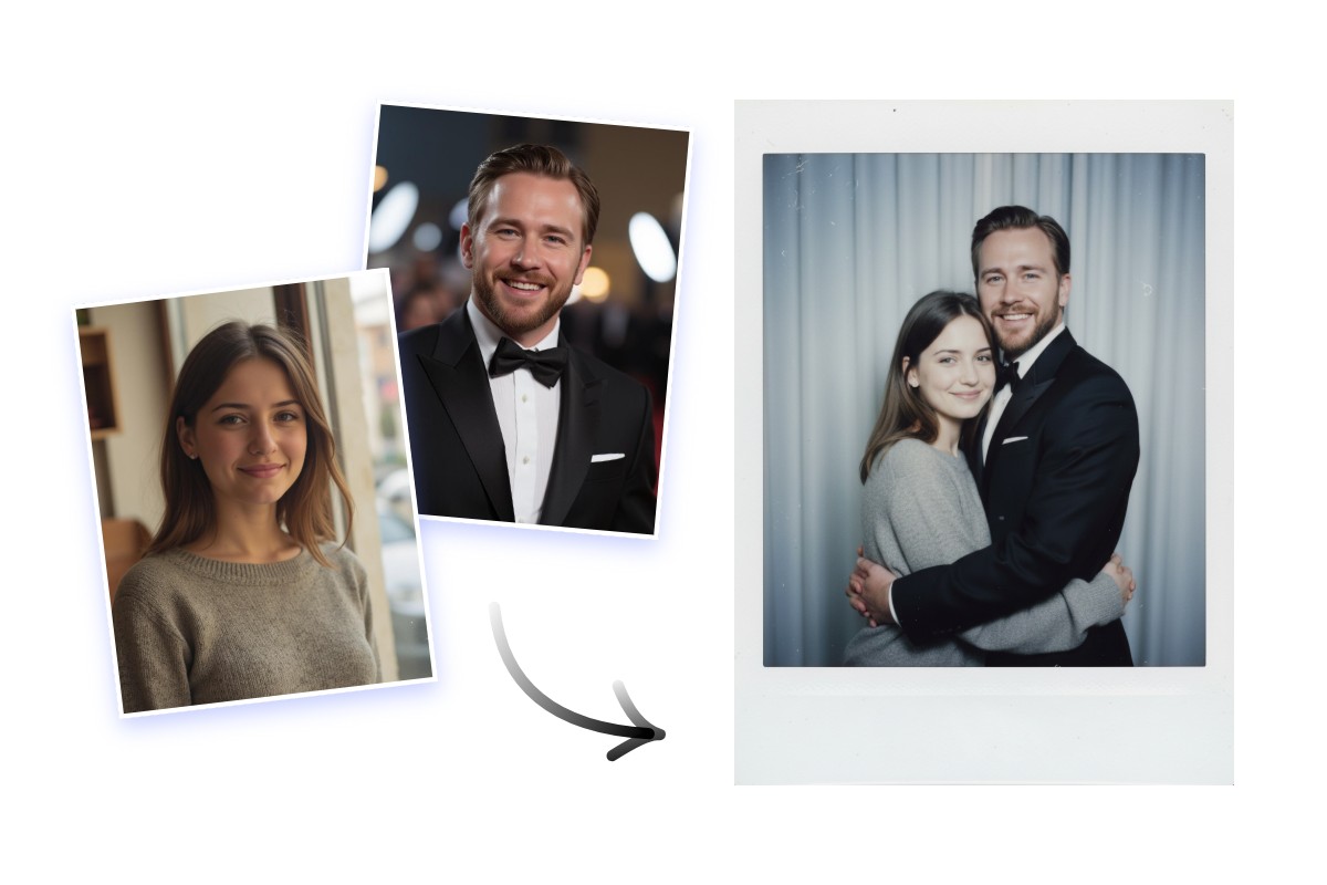 Make AI retro Polaroid photo with favorite celebrity or lover for photo album printing