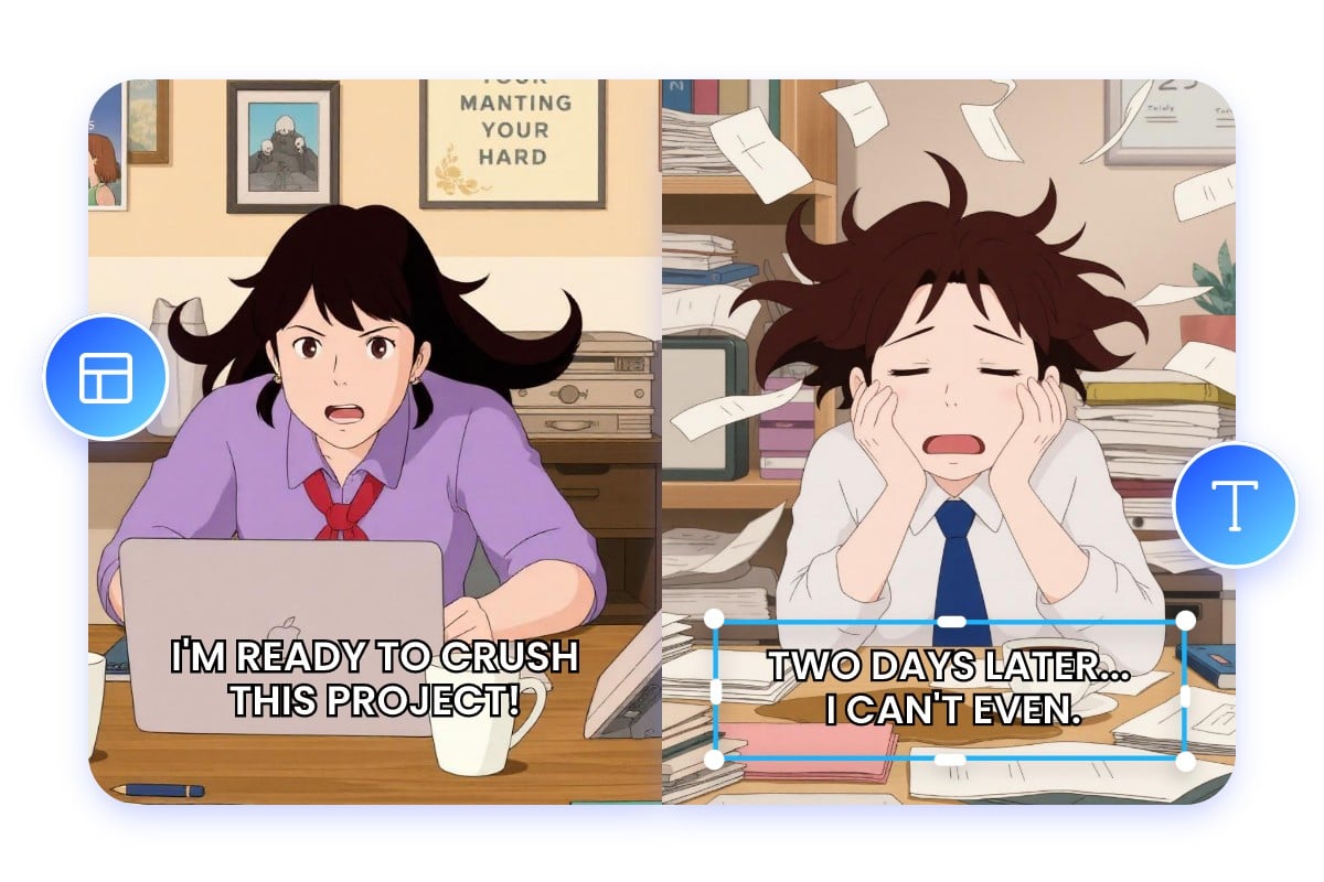 Make Ghibli memes with Fotor image editor by adding text and making photo collage